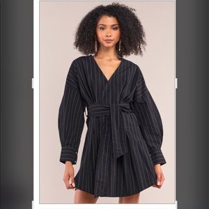 Pinstripe puffy sleeve dress